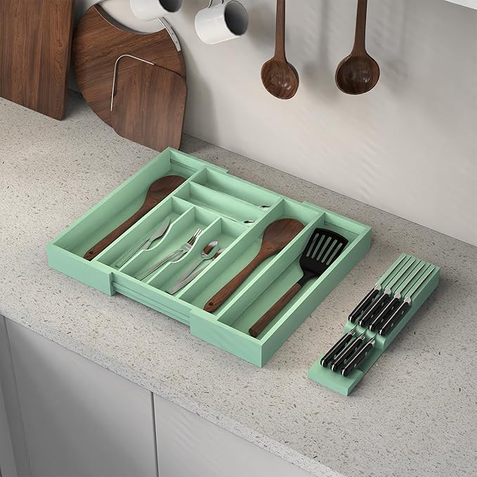 Bamboo Kitchen Drawer Organizer, Expandable Silverware Organizer - Image 5