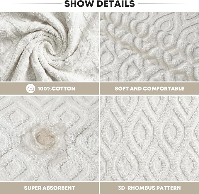 Artoid Mode 2 Pcs White 3D Diamond Grid Jacquard Hand Towels - Image 7