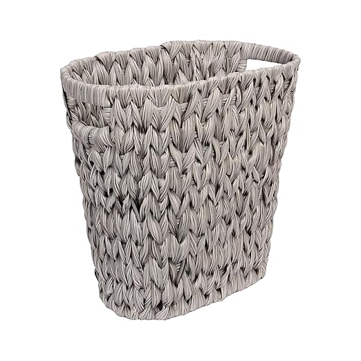 Wicker Trash Can, Waterproof Bathroom Waste Basket, Plastic Wicker Woven Waste by buynow