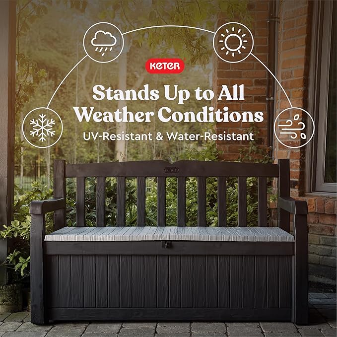 Keter Solana 70 Gallon Storage Bench Deck Box for Patio Storage, Front Porch Decor and Outdoor Seating – Perfect to Store Garden Tools and Pool Floats, Graphite - Image 4
