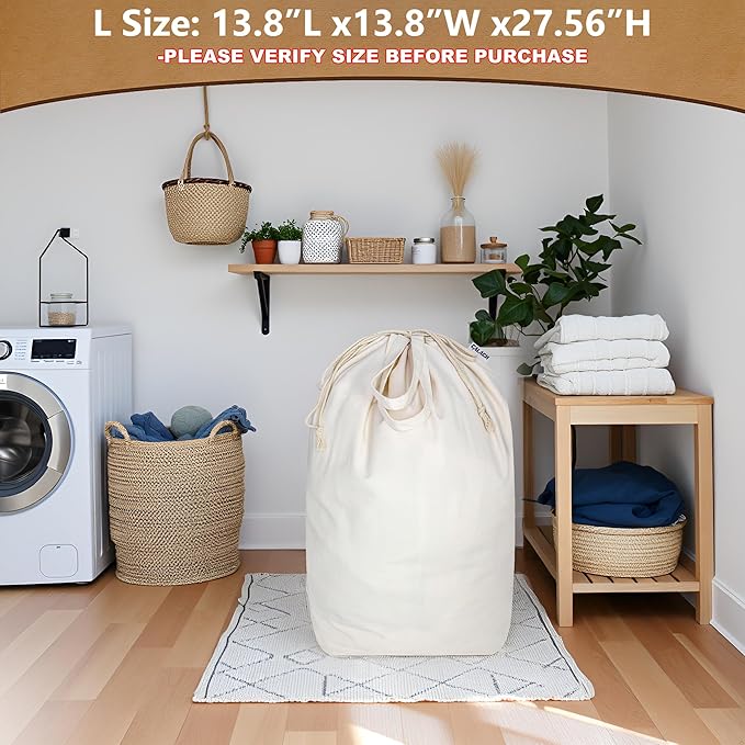 Canvas Laundry Bags with Handles & Square Base 13.8"Lx13.8"Wx27.6"H, Large - Image 7