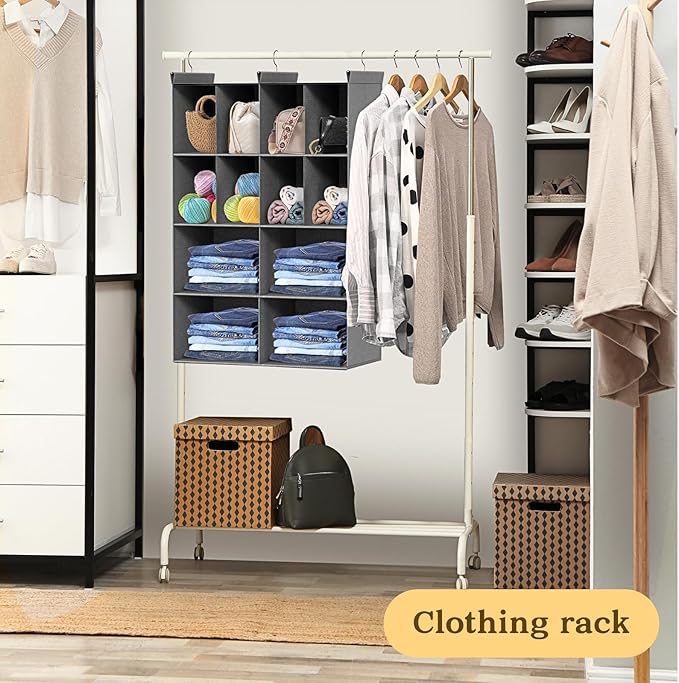 4 Tier Hanging Closet Organizer, 12 Compartments Sweater Organizer - Image 2