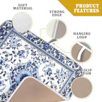 Boho Floral Dish Drying Mat 16x18 Inch Blue Leaves Kitchen Drying Pad - Image 4