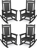 KINGYES HDPE Outdoor Rocking Chair Set of 4, Widened Seat Patio Rocking Chair, Oversized All Weather Patio Rocker, Black by KINGYES