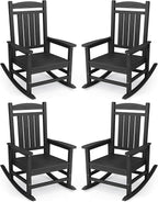 KINGYES HDPE Outdoor Rocking Chair Set of 4, Widened Seat Patio Rocking Chair, Oversized All Weather Patio Rocker, Black by KINGYES