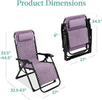 Best Choice Products Oversized Zero Gravity Chair, Folding Outdoor Patio Recliner, XL Anti Gravity Lounger w/Removable Cushion, Cup Holder, Side Tray, 350lb Capacity - Lavender - Image 2