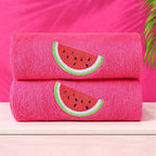 2 Pcs Watermelon Hand Towels Bright Pink Bathroom Decor 14x29 Inch Embroidered - Image 2