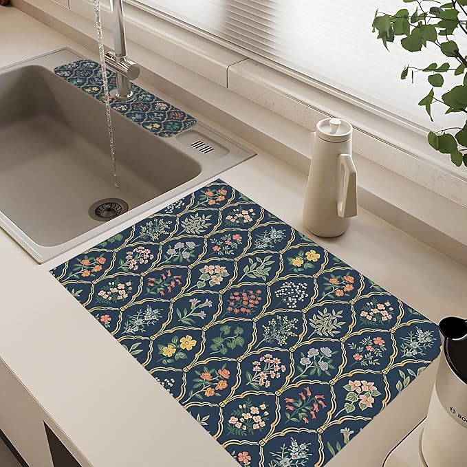 2Pcs Dish Drying Mats Faucet Mats Sets Large Size Coffee Mats Sink Faucet Mat - Image 2