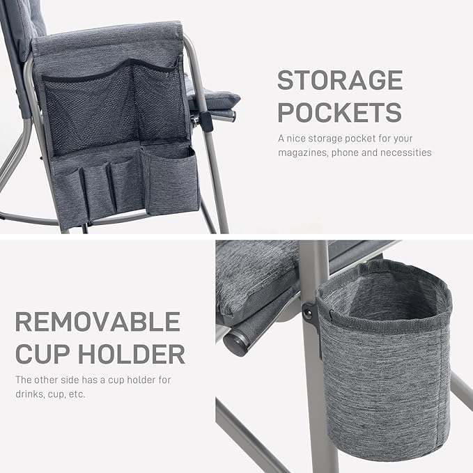 EVER ADVANCED Lightweight Folding Rocking Camping Chair, Padded Portable Rocker Chair for Patio, Lawn and Outdoors, Heavy Duty Hard Armchair for Adults, Grey - Image 8