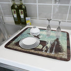 Giwawa Retro Deer Forest Cabin Silhouette Dish Drying Mat Countertop 18x24 Fall - Image 6