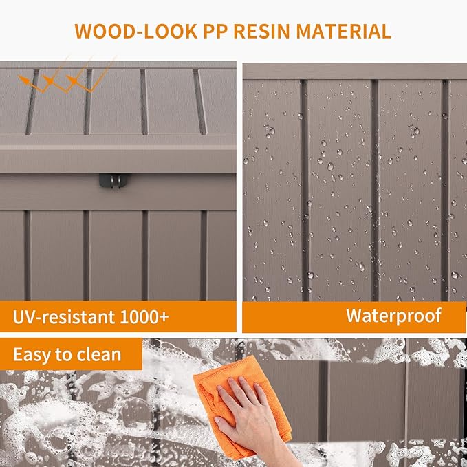 EasyUp 50 Gallon Deck Box Outdoor Storage Box for Patio Furniture,Outdoor Cushions,Garden Tools and Pool Supplies,Waterproof,Resin（Gray） - Image 5