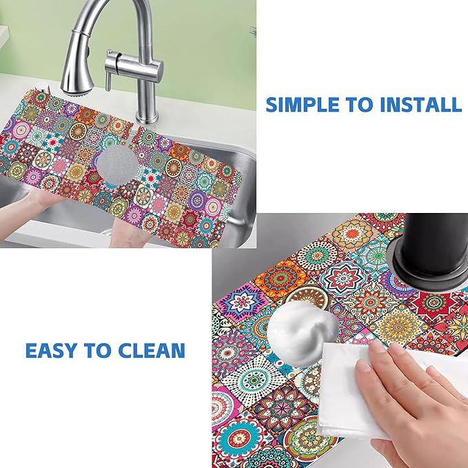 Faucet Draining Mat For Kitchen Sink Mexican Tiles Diatom Mud Absorbent Drain - Image 5