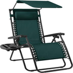 Best Choice Products 30” Wide Folding Zero Gravity Outdoor Recliner Patio Lounge Chair w/Adjustable Canopy Shade, Headrest, Side Accessory Tray - Forest Green by BestChoiceProducts