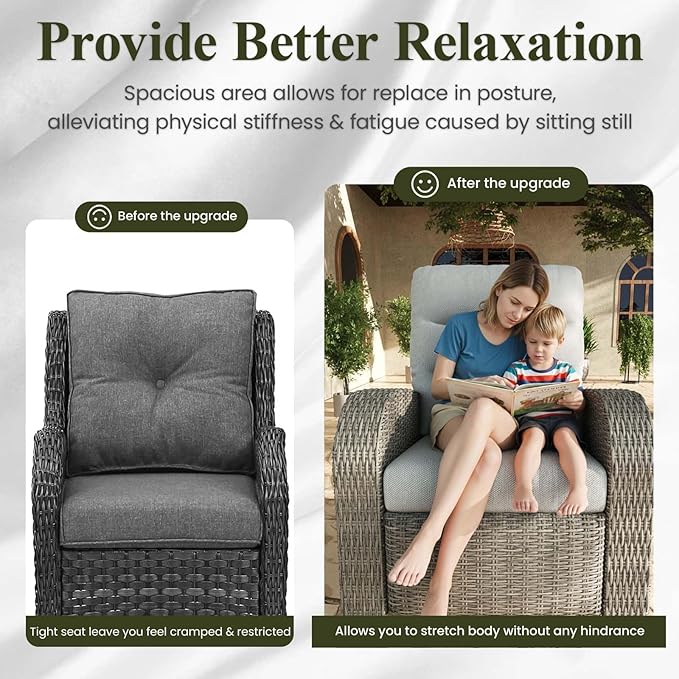 LayinSun Oversized Wicker Outdoor Swivel Glider Recliner with Adjustable Backrest & Footrest, Patio Reclining Lounge Chair - Image 6