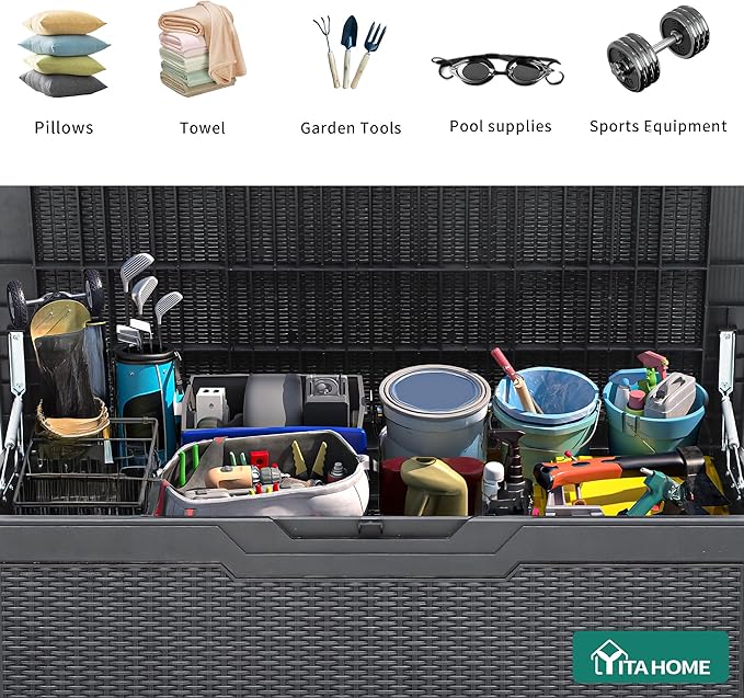 YITAHOME 100 Gallon Resin Deck Box, Weather Resistant Outdoor Storage Box, Lockable Indoor Outdoor Storage for Supplies and Essentials, Dark Gray - Image 4