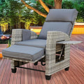 Wicker Outdoor Recliner | 145° Wicker Patio Reclining Chair with 4" Cushion | Air Pump Adjustable Backrest & Footrest, Flip-up Table & Side Pocket for Yard Patio Porch (Gray) by Unknown