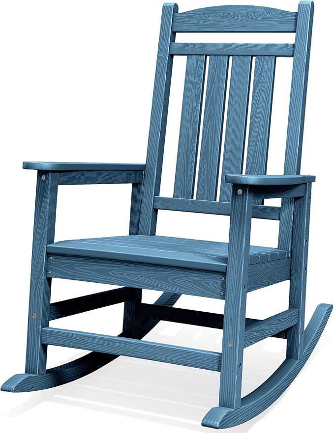 SERWALL Oversized Outdoor Rocking Chair, All-Weather Patio Rocking Chair, HDPE Porch Rocker for Adults, Blue by SERWALL