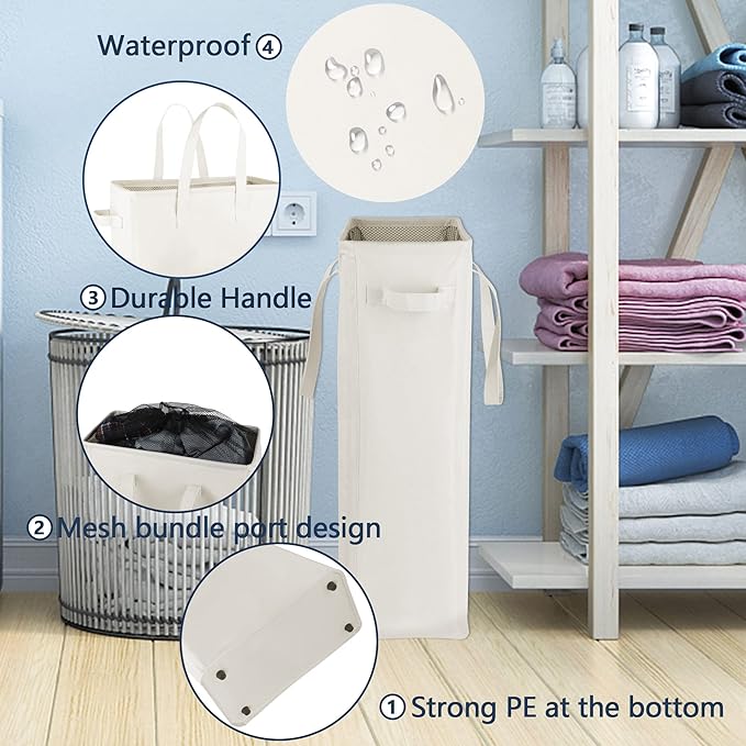 Odonata Slim Laundry Hamper Handles Collapsible Laundry Basket Thin Dirty - Image 5