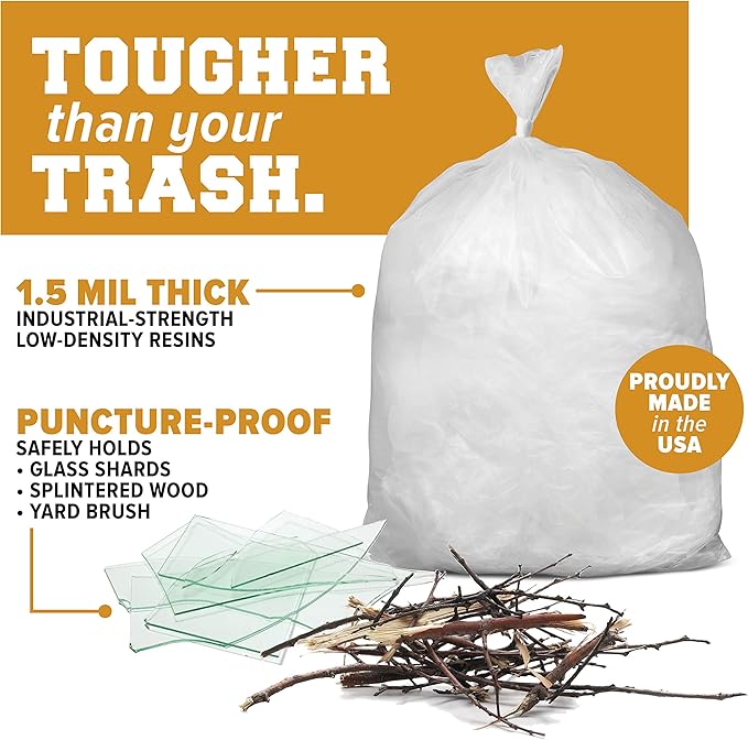 Plasticplace 65 gallon Trash Bags │ 1.5 Mil │ Clear Heavy Duty Garbage Can - Image 4