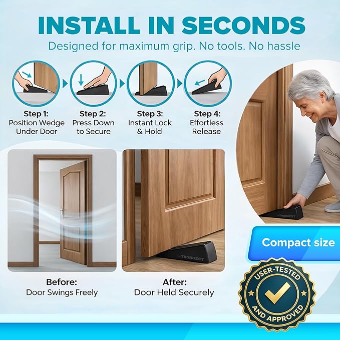 Strongest Home Heavy Duty Door Stopper Wedge | Non-Slip Rubber and Metal Door - Image 7