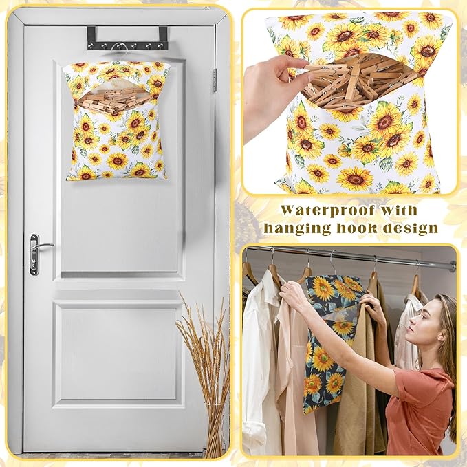 2 Pcs Clothespin Bag with Hanging Hook Waterproof Laundry 13" x 12" Clothes Pin - Image 6