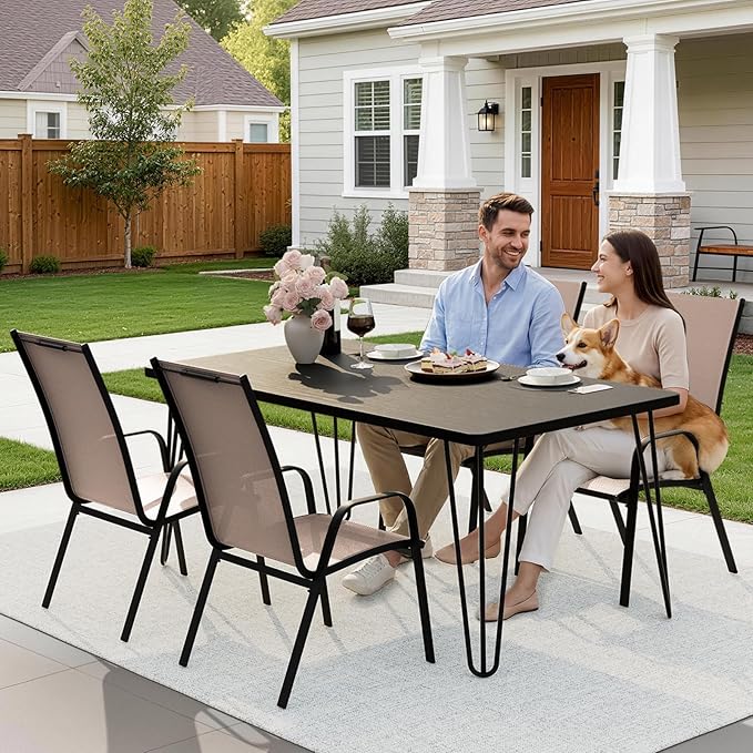 JEAREY Patio Dining Chairs Set of 4, Outdoor Stackable Dining Furniture Set, All Weather Dining Set for Lawn, Garden, Backyard, Poolside, Brown - Image 6