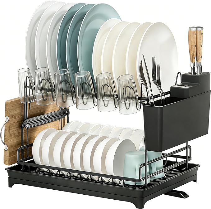 2 Tier Dish Drying Rack Carbon Steel Screw Free by HomeKitchenEssentials