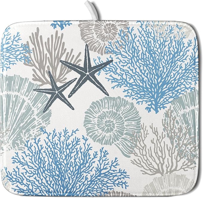 Coastal Blue Gray Dish Drying Pad 16 x 18 Inch by APORTT