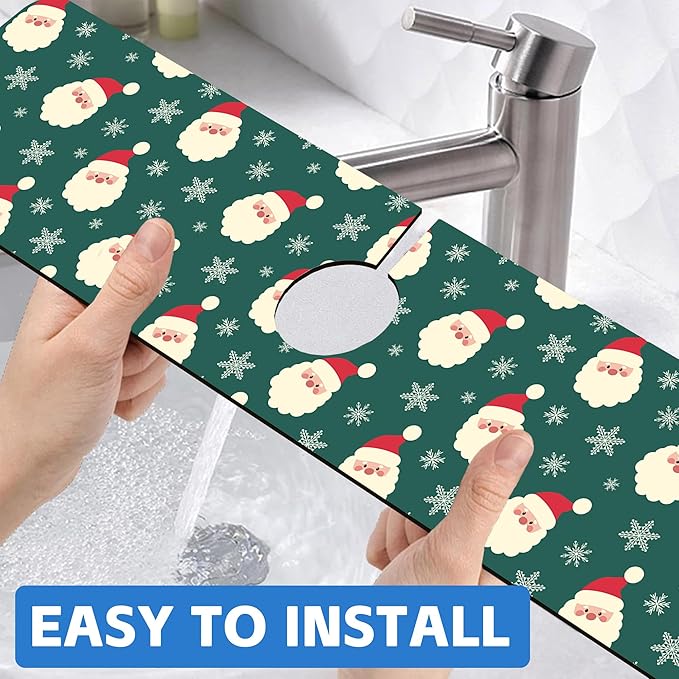 Christmas Kitchen Sink Splash Guard Mat Santa Claus and Snowflakes Sink Splash - Image 6