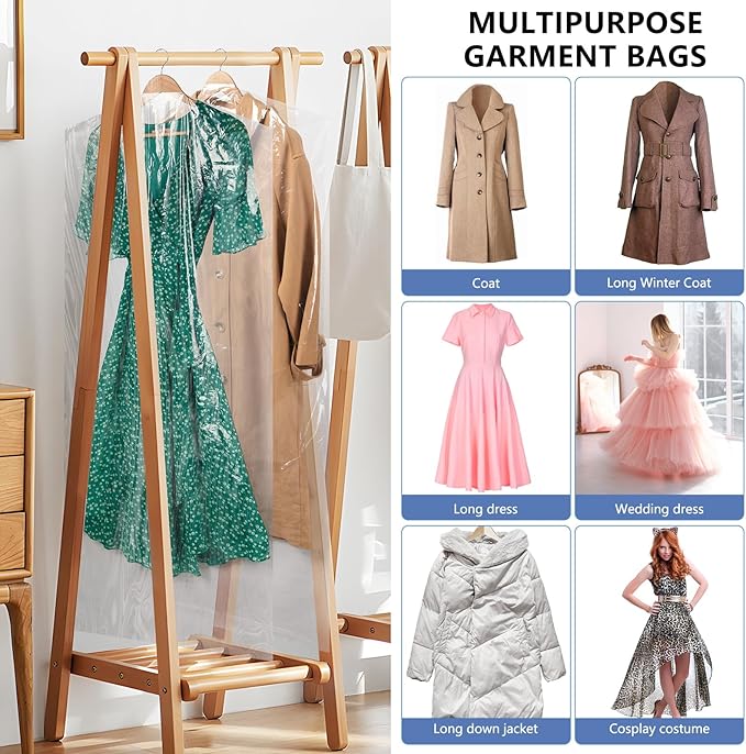 50 Pack 72inch Extra Long Plastic Garment Bag Dust Proof Clear Plastic Clothes - Image 5
