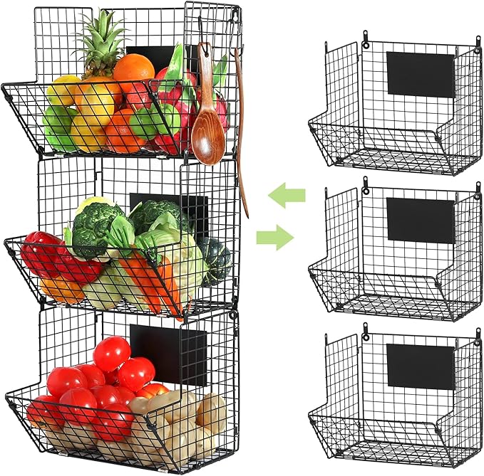 X-cosrack Metal Wire Basket Wall Mount, 3 Tier Wall Storage Basket Organizer by X-cosrack