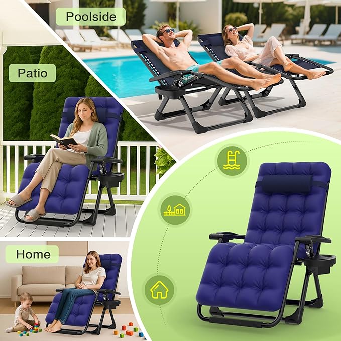 Suteck Zero Gravity Chair, Reclining Camping Lounge Chair w/Removable Cushion, Upgraded Lock and Cup Holder, Reclining Patio Chairs Folding Recliner for Indoor and Outdoor - Image 6