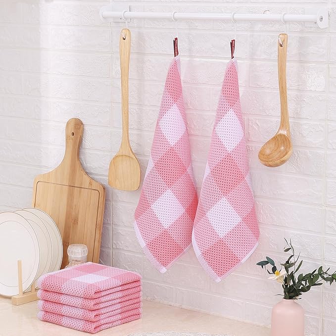 Homaxy 100% Cotton Waffle Weave Check Plaid Dish Cloths, 12 x 12 Inches - Image 7