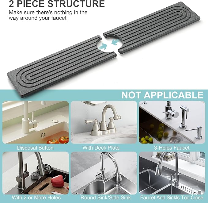 Faucet Mat for Kitchen Sink, Diatomite Fast Drying Stone Sink Tray, Super - Image 5
