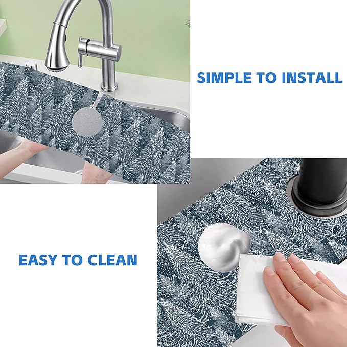 Christmas Forest Sink Faucet Absorbing Mat Pine Spruce Sink Splash Guard Faucet - Image 5