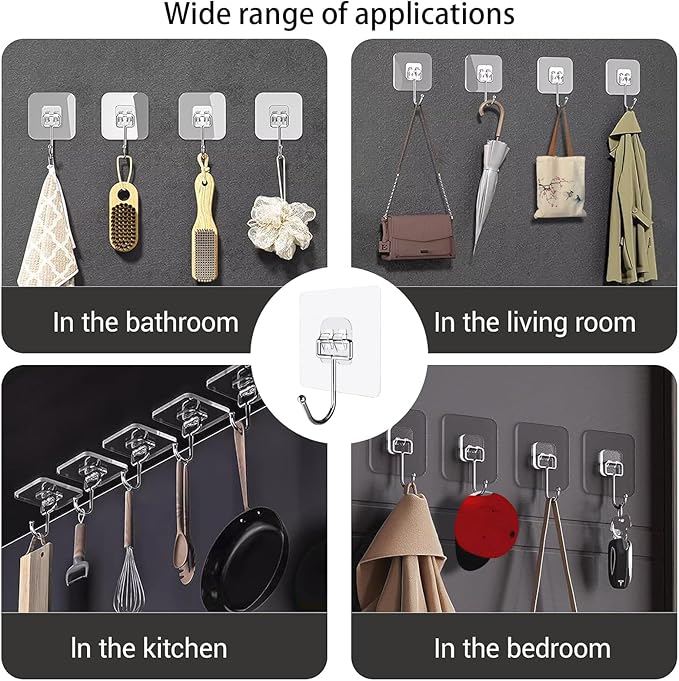 Adhesive Hooks for Hanging, Wall Hooks Self Adhesive Towel Coat Waterproof - Image 7