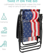 Best Choice Products Folding Zero Gravity Outdoor Recliner Patio Lounge Chair w/Adjustable Canopy Shade, Headrest, Side Accessory Tray, Textilene Mesh - American Flag - Image 8