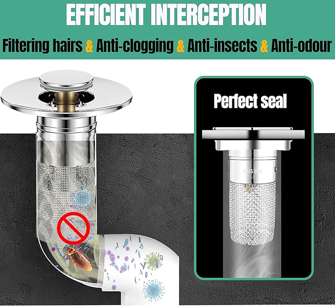 Bathroom Sink Drain Stopper for US Universal Replacement, Pop Up Drain for - Image 6