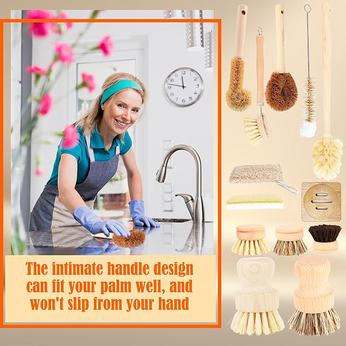 15 Pcs Bamboo Dish Brush Set - Image 5