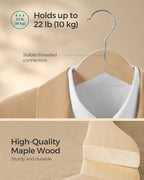 SONGMICS Wooden Hangers, Coat Hangers, Pants Bar, 360° Swivel Hooks, - Image 3