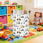 Round Foldable Laundry Hamper Kids Forest Vehicles Excavator Boys Gift Basket - Image 4