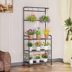 Plant Stand Indoor Outdoor Heavy Duty Metal - 56.4" Tall 3-Tier Shelf for Multiple Plants, Flowers, Rustproof Black Storage Rack for Patio, Balcony, Living Room, Garden, Includes Hooks&Adjustable Feet - Image 6