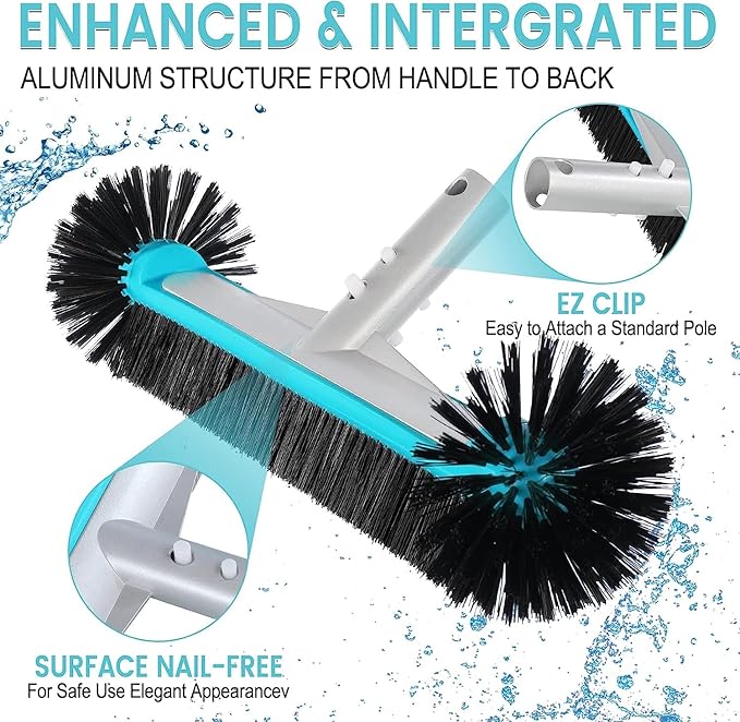 Swimming Pool Brush Head with Round Ends, 17.5" Heavy Duty Aluminum Back Head - Image 4