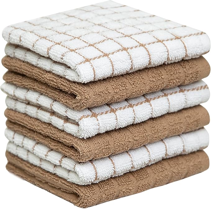 Bumble Premium Cotton Dish Cloths 12" x 12"| Tan Design | 405 GSM | Highly by BumbleTowels