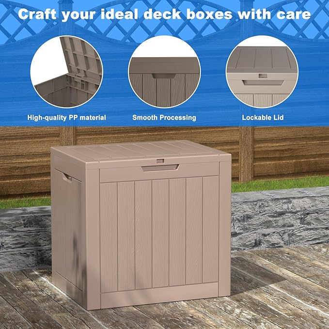 36 Gallon Outdoor Deck Box, Lockable Waterproof Outdoor Storage Boxes For Garden Tools,Indoor Cushions,Accessories Outside Storage Resin Weatherproof Container(Grey) - Image 3