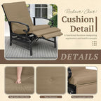 Oakcloud Adjustable Outdoor Lounge Chair Metal Patio Relaxing Recliner Chair with Removable Cushions(Brown) - Image 4