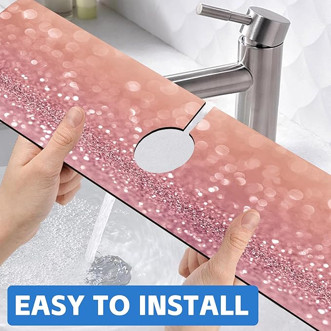 Abstract Pink Glitter Diamond Sink Faucet Absorbing Mat Sink Splash Guard - Image 6
