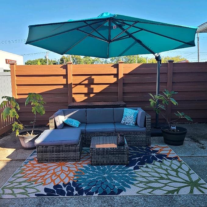 PURPLE LEAF 10 Feet Cantilever Umbrella with Base Outdoor Patio Round Umbrella Aluminum Offset with 360-degree Rotation for Garden Deck Pool Patio,Turquoise Blue - Image 8