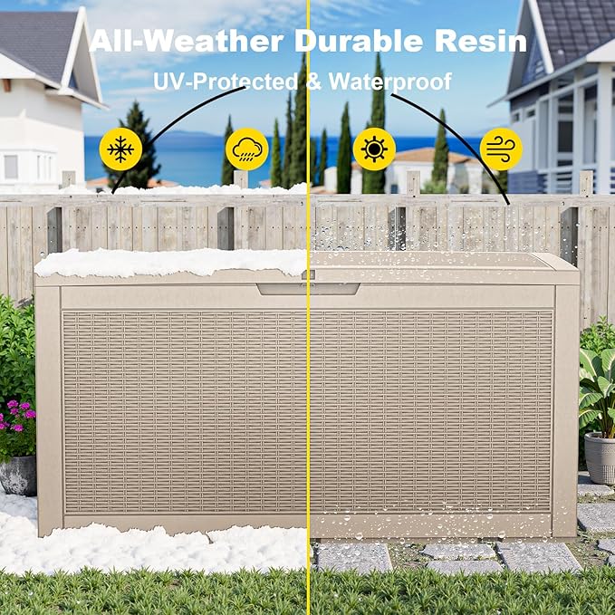 120 Gallon Waterproof Outdoor Storage Box,Resin Deck Box,Lockable Outside Storage Box Container for Patio Furniure,Garden,Pool Tools (120 Gallon,Grey) - Image 7