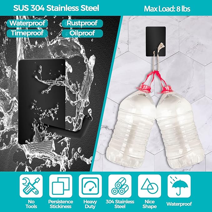 Adhesive Hooks Heavy Duty, Long Self Adhesive Wall Hook, Sticky Towel Hangers - Image 3